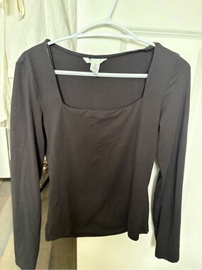 H&M Black Square Neck Long Sleeve Top
